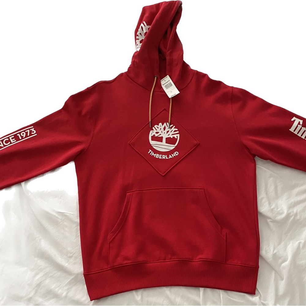 Timberland Mens Tree Logo Pullover Hoodie Red|Size:L
